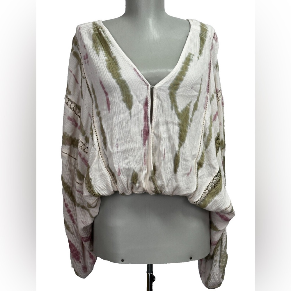 Boho Pink and Green Tie Dye Cropped Blouse Vintage Havana